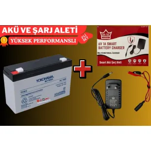 Yokohama 6 Volt 12 Amper Akü ve Ortec 6 Volt 1 Amper Şarj Cihazı